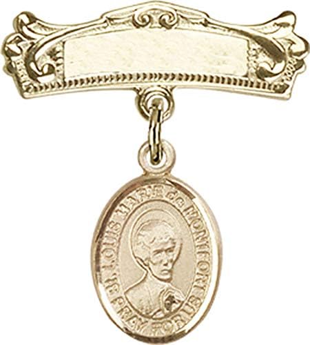 Šperky posadnutosť detský odznak so St. Louis Marie de Montfort Charm & amp; klenutý leštený odznak Pin / 14k