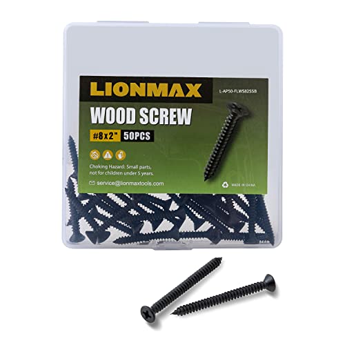 Lionmax 8 x 2 čierne nerezové skrutky do dreva, plochá hlava, Ph pohon, pre interiérové drevené projekty, odolné