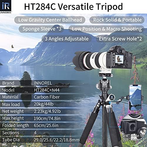 Horizontálny statív kamery z uhlíkových vlákien-INNOREL HT284C s otočným stredovým stĺpikom o 360 stupňov a guľovou