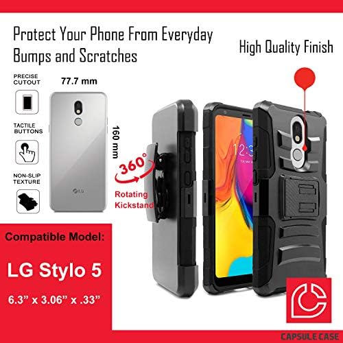 Puzdro Oyu kompatibilné s LG Stylo 5 [dvojvrstvová ťažká bojová spona na opasok Nárazuvzdorné puzdro na stojan