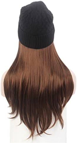Hgvvnm dámsky klobúk do vlasov jeden čierny pletený klobúk s parochňou dlhé rovné vlasy hnedý Parochňový klobúk