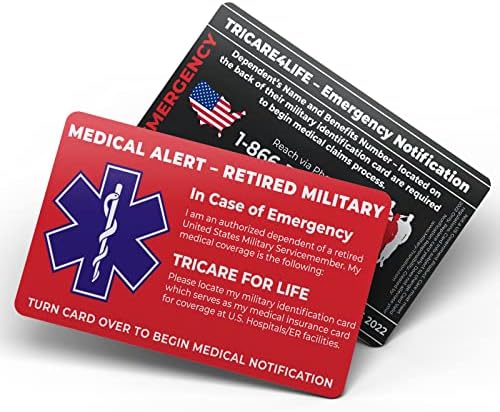 Americká vojenská lekárska výstražná karta v dôchodku - iba vojenské závislé osoby-núdzové lekárske kontaktné