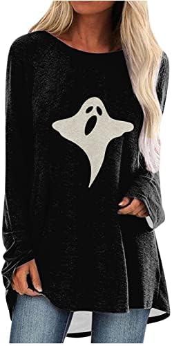 Košele s dlhým rukávom pre ženy Halloween Trendy tlač tunika Top nosiť s Legging Vintage voľné Fit pulóver blúzka