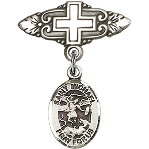 Mincový strieborný detský odznak so šarmom svätého Michala Archanjela a Odznakovým špendlíkom s krížom 1 x 3/4
