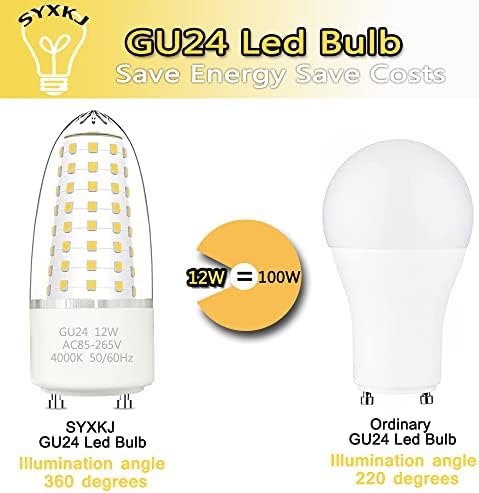 Syxkj Gu24 led žiarovka nahradiť T2 špirála CFL žiarovka 2 Pack 4000k prírodné biele Nestmievateľné AC85V-265V