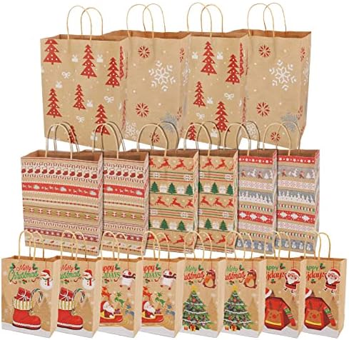 18 balení tašky, AMMAKER 9 štýl darčekových tašiek rôznych veľkostí s rukoväťami hromadné vianočné tematické