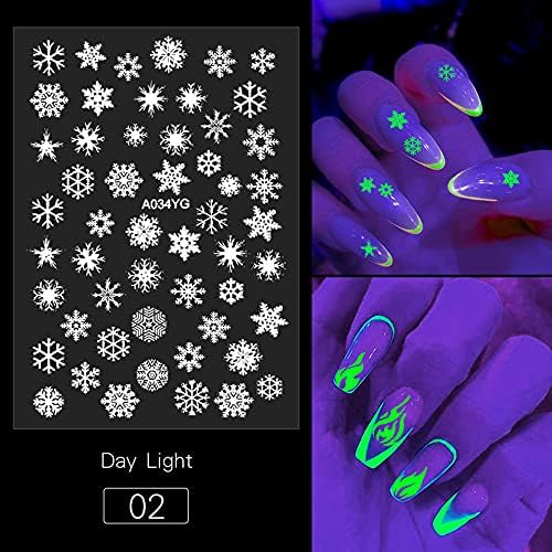PANOPA 5 listov Halloween Luminous 3D Butterfly Nail Stickers, Glow in the Dark nail Stickers Flame Snowflake