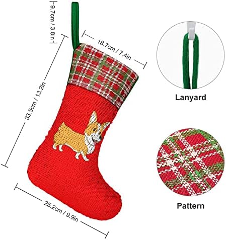 Cute Corgi flitre Vianočné Holiday Pančuchy reverzibilné farba meniace magické zásoby pre vianočný strom krb