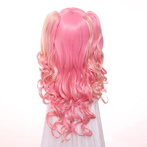 YFQHDD 65 cm dlhé vlnité ružové žlté Mix syntetické parochne vlasy tepelne odolné vlákno Cosplay kostým parochňa