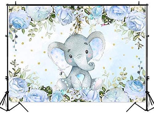 Avezano Elephant Boy Baby Shower Pozadia, Modrá Kvetinová Slon Baby Shower Party Dekorácie Modrý Slon Baby Shower