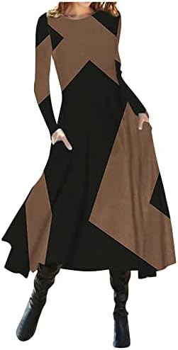 DOPOCQ šaty pre ženy 2023 jarný Crewneck krátky / dlhý rukáv potlač Splývavý lem šaty po kolená s vreckami