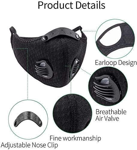 5 Pack Unisex Nastaviteľný opakovane použiteľný umývateľný chránič úst proti prachu s 10 uhlíkovými filtrami