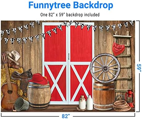 Funnytree 7x5ft Western Cowboy scéna fotografie pozadia červená stodola dvere Farma BBQ Party dekorácie pozadia