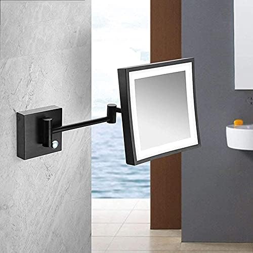 FUTENI kúpeľňové zrkadlo na holenie nástenné, LED osvetlené make-up Zrkadlo s 3x zväčšením dotykovej obrazovky otočné roztiahnuteľné štvorcové Kozmetické zrkadlo